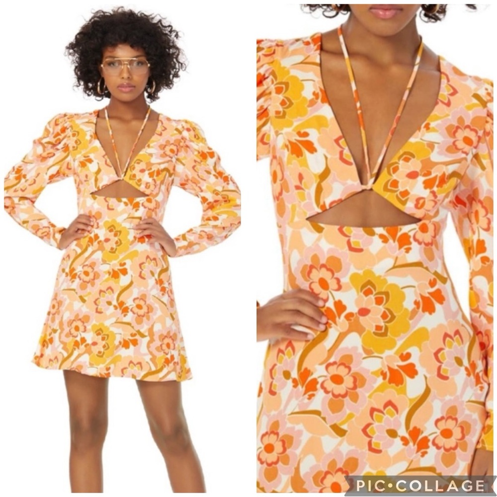 AFRM Etienne Retro Style Mini Dress Orange Multi M